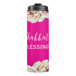 Shabbat Blessings Pink Floral Watercolor Gold  Thermal Tumbler