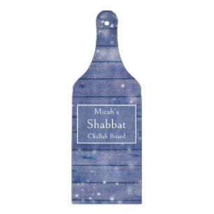 Shabbat Challah Board, Blue Wood, Rustic Farmhouse Cutting Board