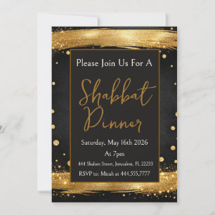 Shabbat DInner Gold Black Luxury Modern Invitation
