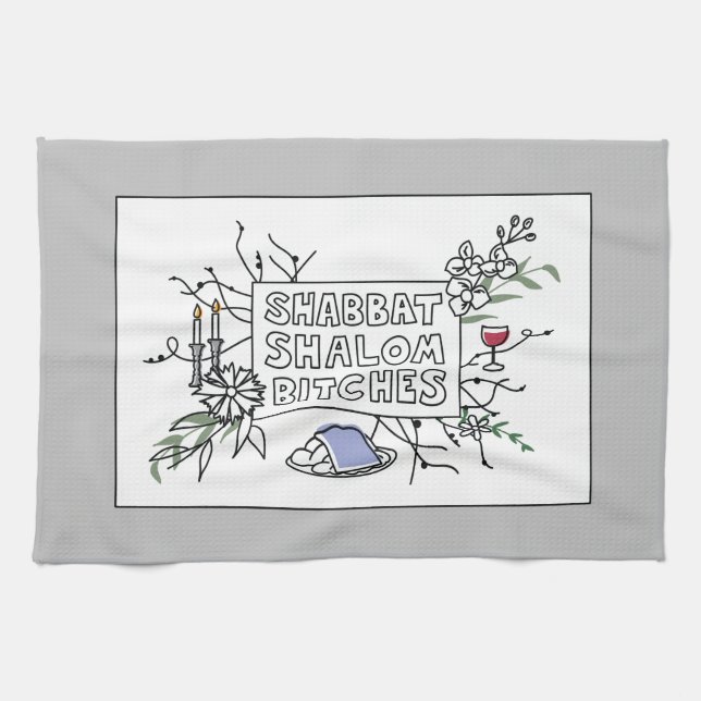 Shabbat Shalom B!$@#s! Challah Cover Tea Towel (Horizontal)