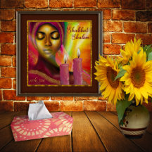Shabbat Shalom Candles Hebrew African Woman Art