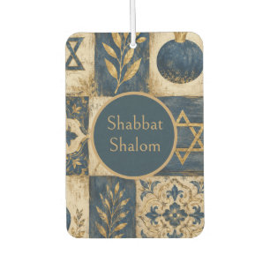 Shabbat Shalom Car Air Fresheners, Blue Gold Art Freshener