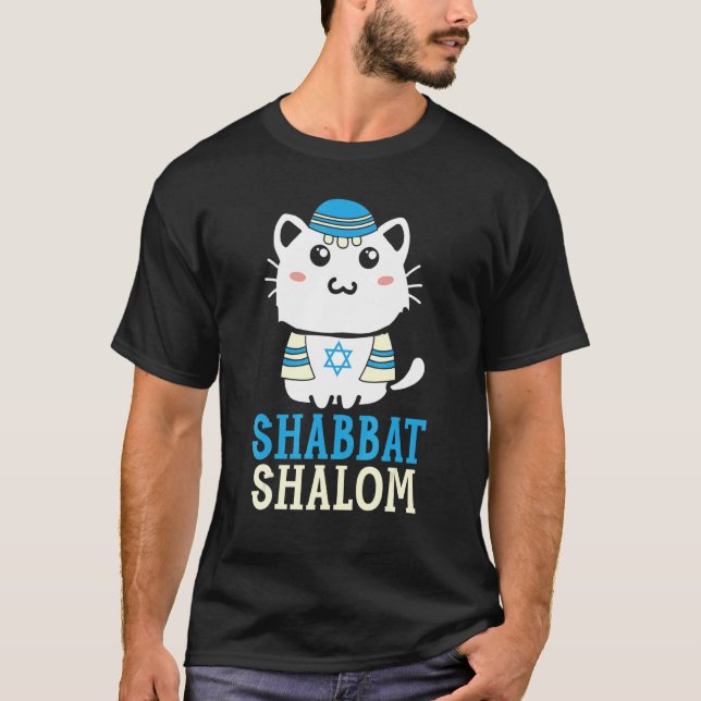 Shabbat Shalom Cat  Holy Day Judaism Yom Kippur 1 T-Shirt (Front)