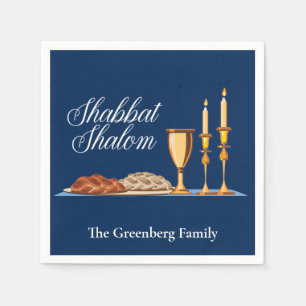 Shabbat Shalom Custom Blue Sabbath Dinner Napkin