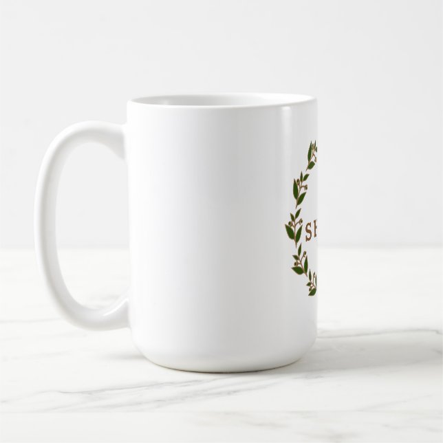 Shabbat Shalom Green Brown Wreath Mug (Left)