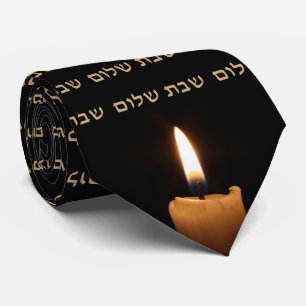 Shabbat Shalom Hebrew Jewish Shabbos Candles Tie