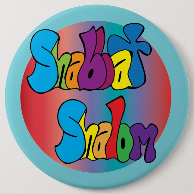 Shabbat Shalom Hippy Art Button (Front)