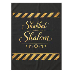 Shabbat Shalom Jewish Judaica Gold Black Luxury Tablecloth