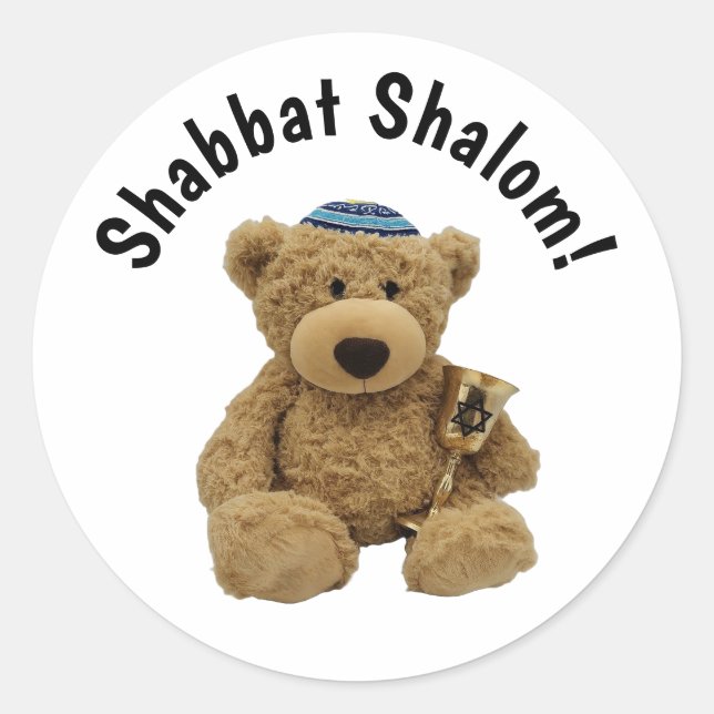 Shabbat Shalom Teddy Bear Sticker (Front)