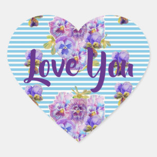 Shabby Baby Blue Stripe flowers floral Love Heart Heart Sticker