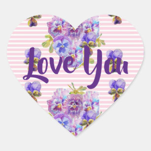 Shabby Baby Pink Stripe flowers floral Love Heart Sticker