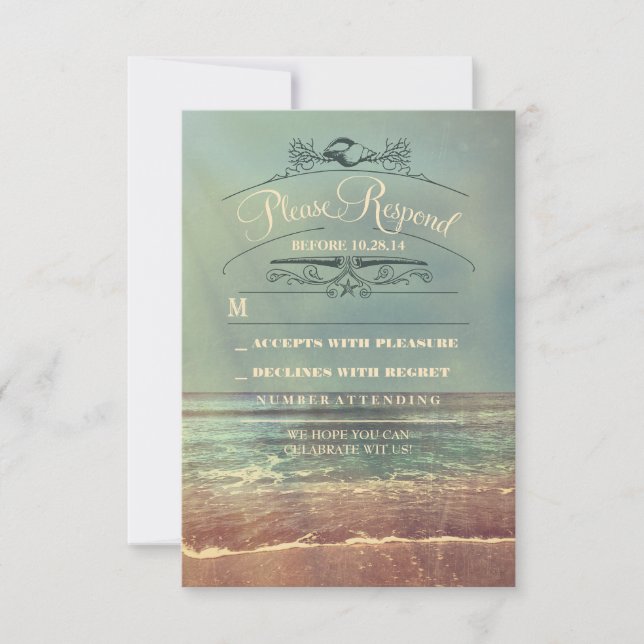 Shabby beach wedding RSVP card (Front)