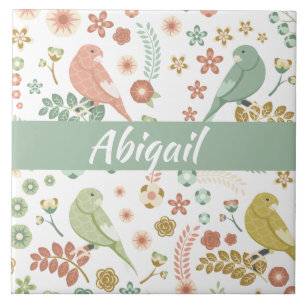 Shabby Birds & Branches Personalised Ceramic Tile