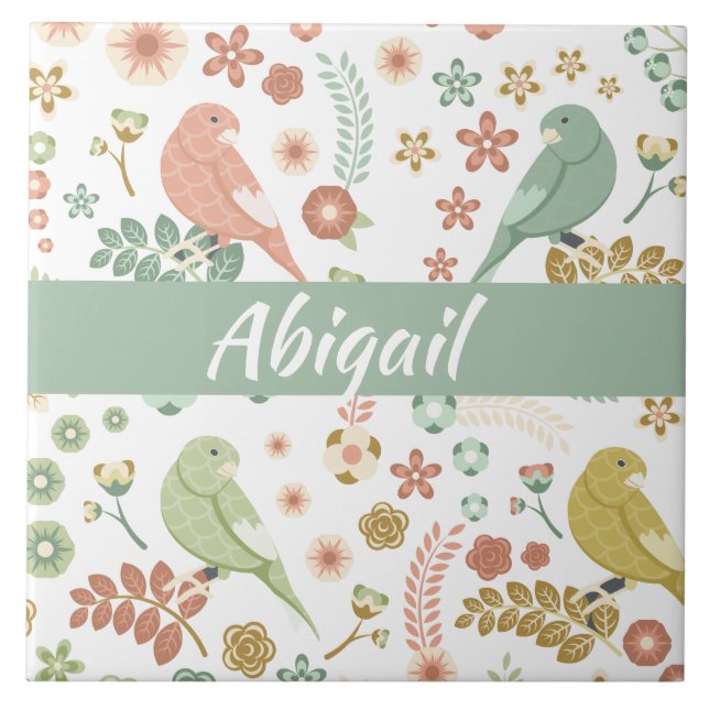 Shabby Birds & Branches Personalised Ceramic Tile (Front)