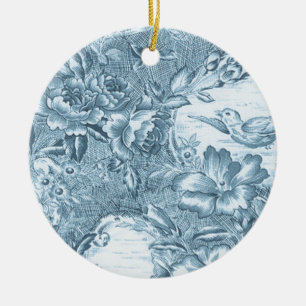 Shabby Blue French Toile Ceramic Tree Decoration
