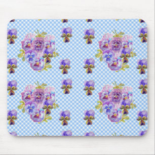 Shabby Blue Pansy floral Computer Mouse Mat Pad