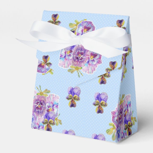 Shabby Blue Pansy Floral Dot Party Cake Favour Box (Front Side)