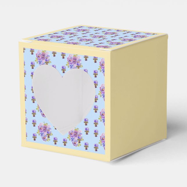 Shabby Blue Pansy Floral Tea Party Cake Favour Box (Front Side)