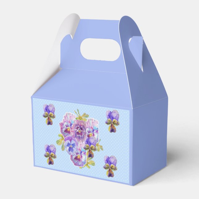 Shabby Blue Pansy Floral Tea Party Cake Favour Box (Front Side)