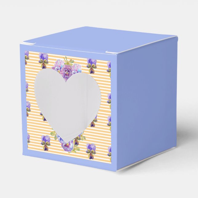 Shabby Blue Pansy Floral Tea Party Cake Favour Box (Front Side)