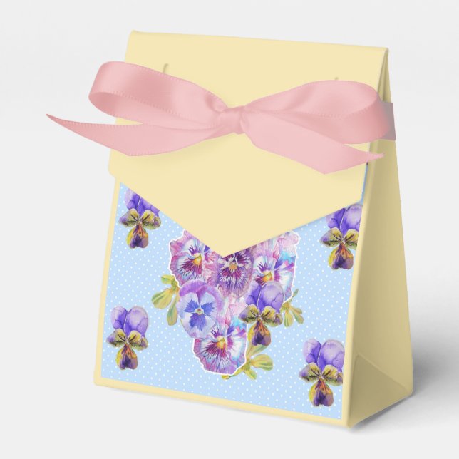 Shabby Blue Pansy Floral Tea Party Cake Favour Box (Front Side)