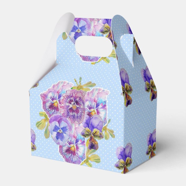 Shabby Blue Pansy Floral Wedding Cake Favour Box (Front Side)