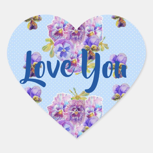 Shabby Blue Polka Dot flowers floral Love Heart Sticker (Front)