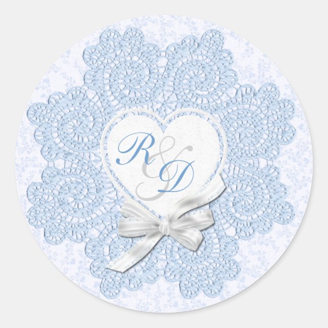 Shabby Blue Victorian Style Monogram Wedding Classic Round Sticker (Front)