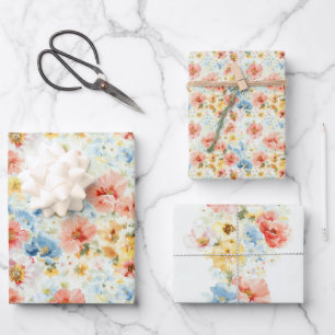 Shabby Boho Wildflowers Elegant Colourful Floral Wrapping Paper Sheet