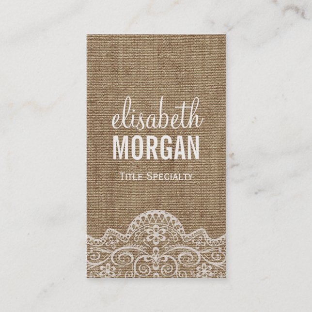 Shabby Burlap with Elegant Lace - Retro Rustic Business Card (Front)