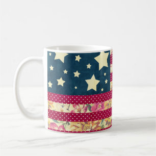 Shabby Chic   American Flag Quilt Coffee Mug