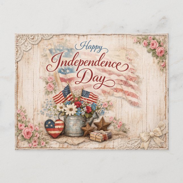 Shabby Chic Americana Independence Day Holiday Postcard (Front)