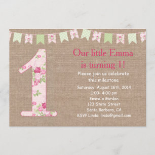 Shabby Chic and Burlap First Birthday Invitation