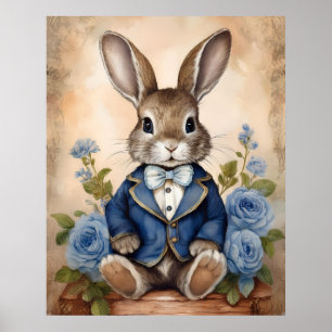 Shabby Chic Antique Rabbit Boy Poster