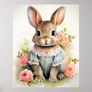 Shabby Chic Antique Rabbit Girl Poster