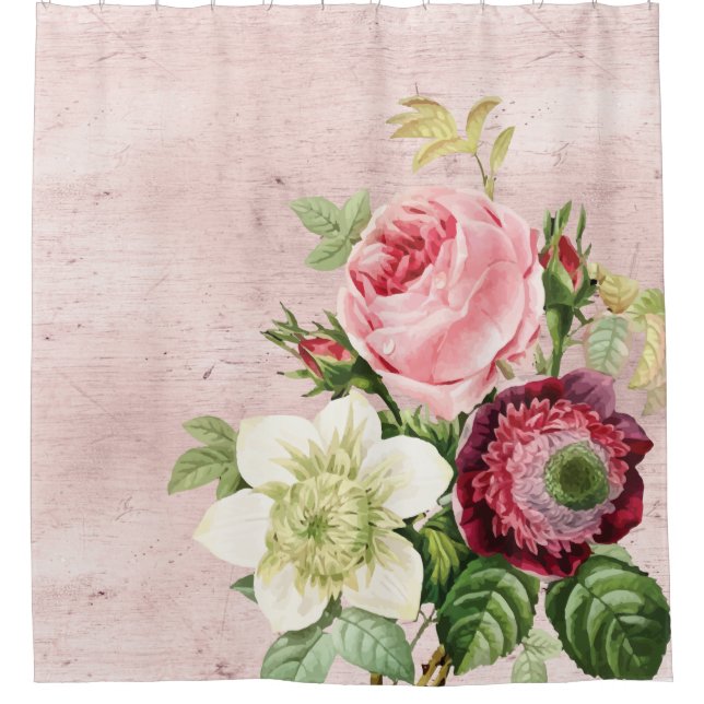 Shabby Chic Antique Roses on Blush Shower Curtain (Front)