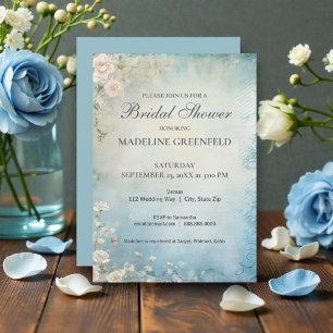 Shabby Chic Baby Blue Floral Bridal Shower Invitation