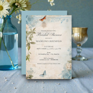 Shabby Chic Baby Blue Floral Bridal Shower Invitation