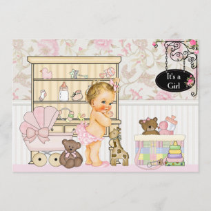 Shabby Chic Baby Girl Pink Baby Shower Invitation