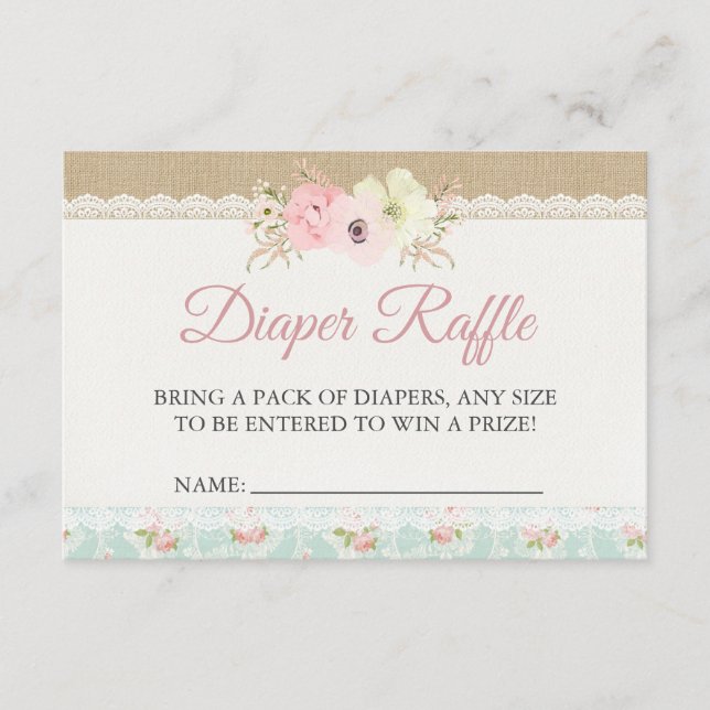 Shabby Chic Baby Shower Diaper Raffle Enclosure Card (Front)