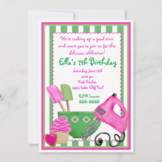 Shabby Chic Baking Birthday Invitations (Front)