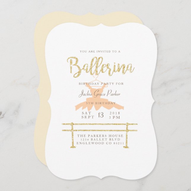 Shabby Chic Ballerina Birthday Party Invite (Front/Back)