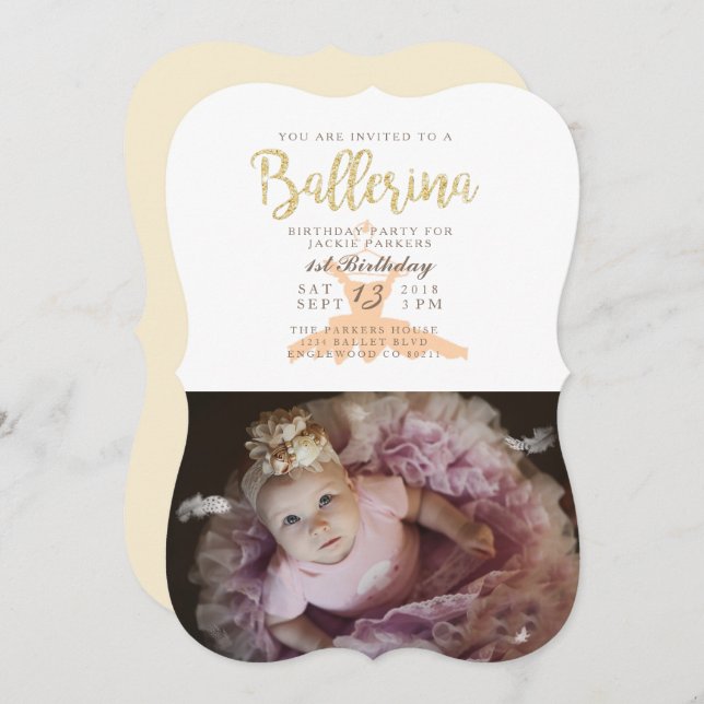Shabby Chic Ballerina Birthday Party Invite (Front/Back)