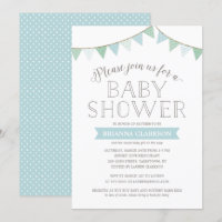 Shabby Chic Banners Blue | Baby Shower Invitation