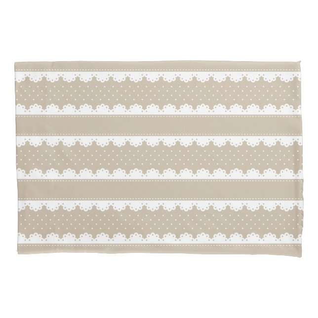Shabby Chic Beige Lace Striped Pattern Pillowcase (Front)