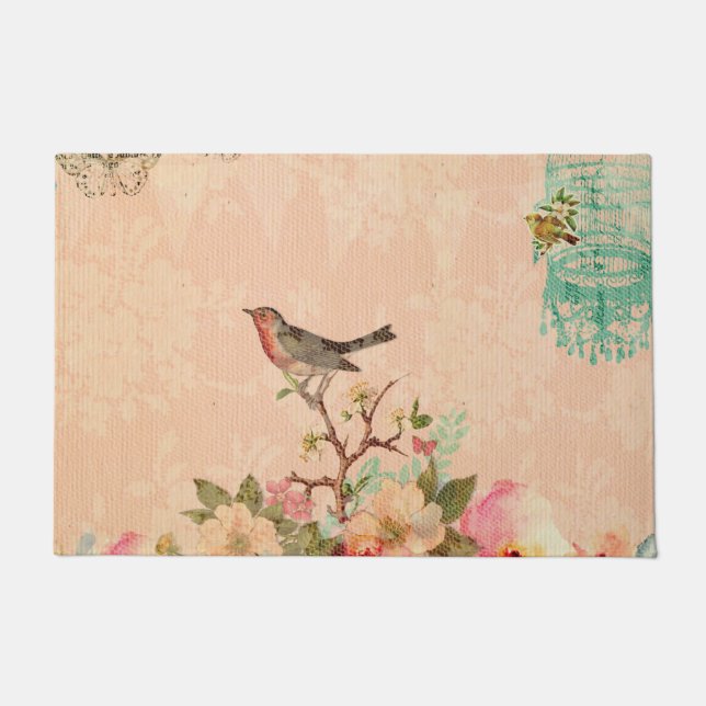 Shabby chic, bird,butterfly,lace,floral,country ch doormat (Front)