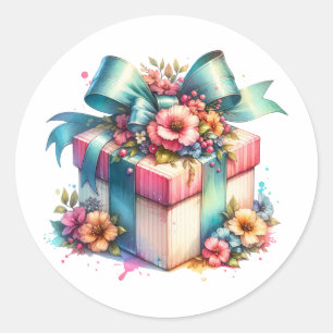 Shabby Chic Birthday Gift Watercolor Classic Round Sticker