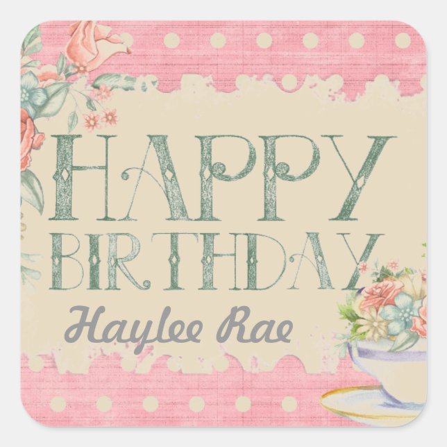 Shabby Chic Birthday Sticker (Front)