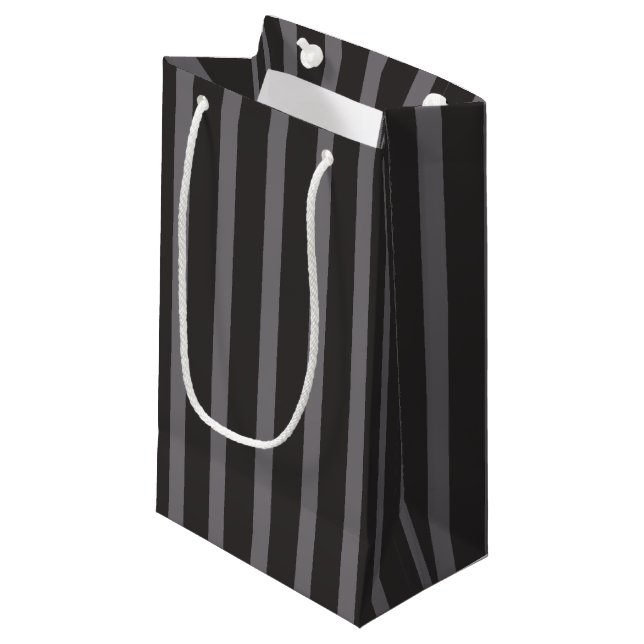 Shabby Chic Black Grey Stripes Pattern Small Gift Bag (Front Angled)
