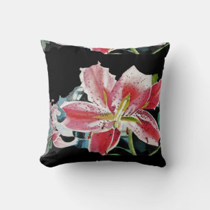 Shabby Chic Black Lily Floral Flowers Cushion